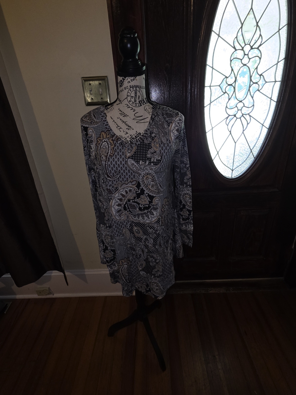 Baisheng Long Sleeve Black & White Paisley Print Tunic Large
